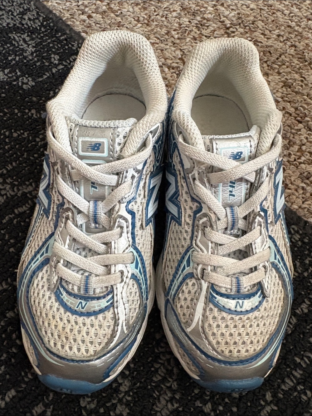 New Balance Kids White and Blue Athletic Sneakers